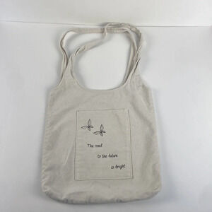 Off-white cotton canvas the future is bright printed book shoulder bag purse